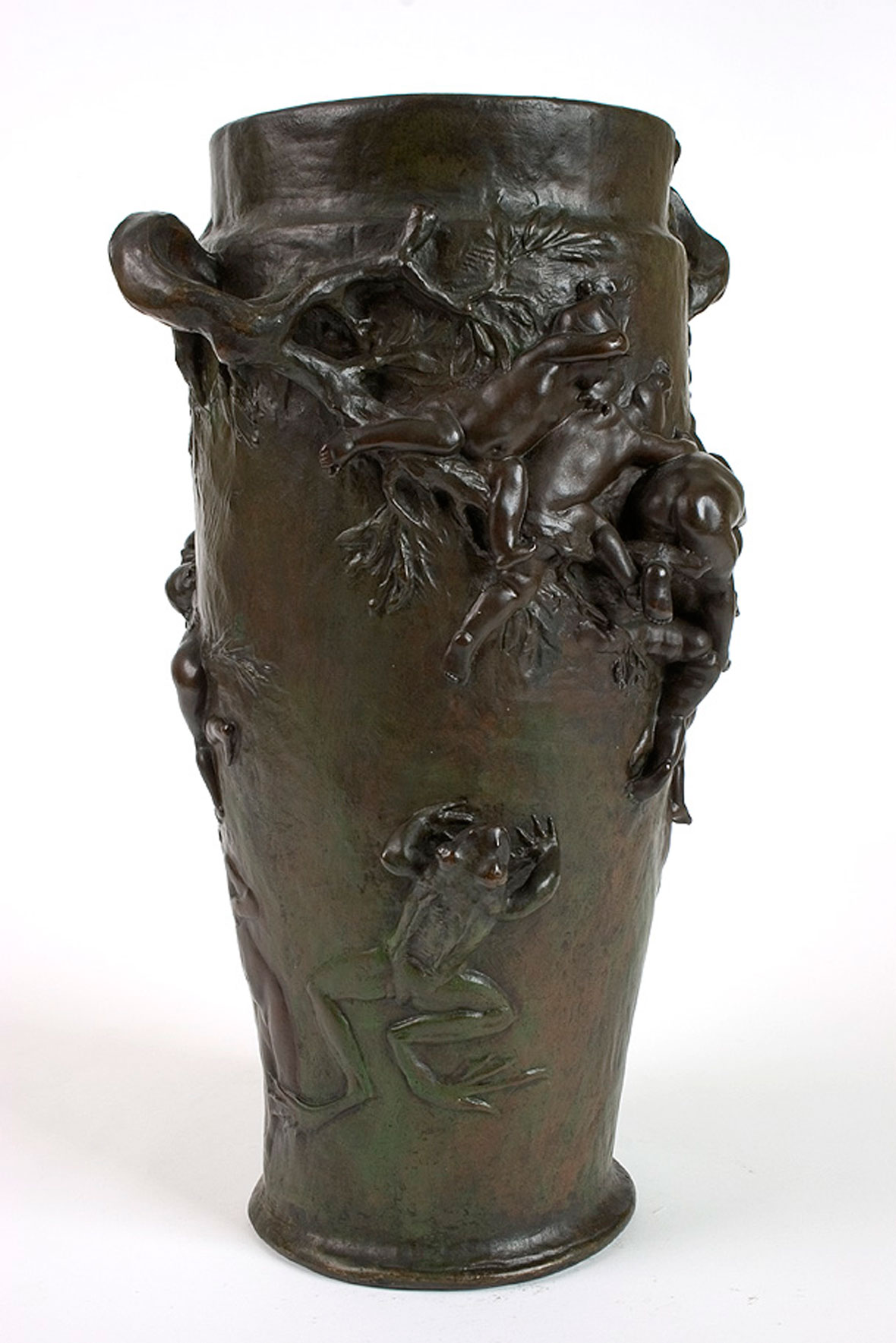Les Grenouilles Bronze Vase by Cheret